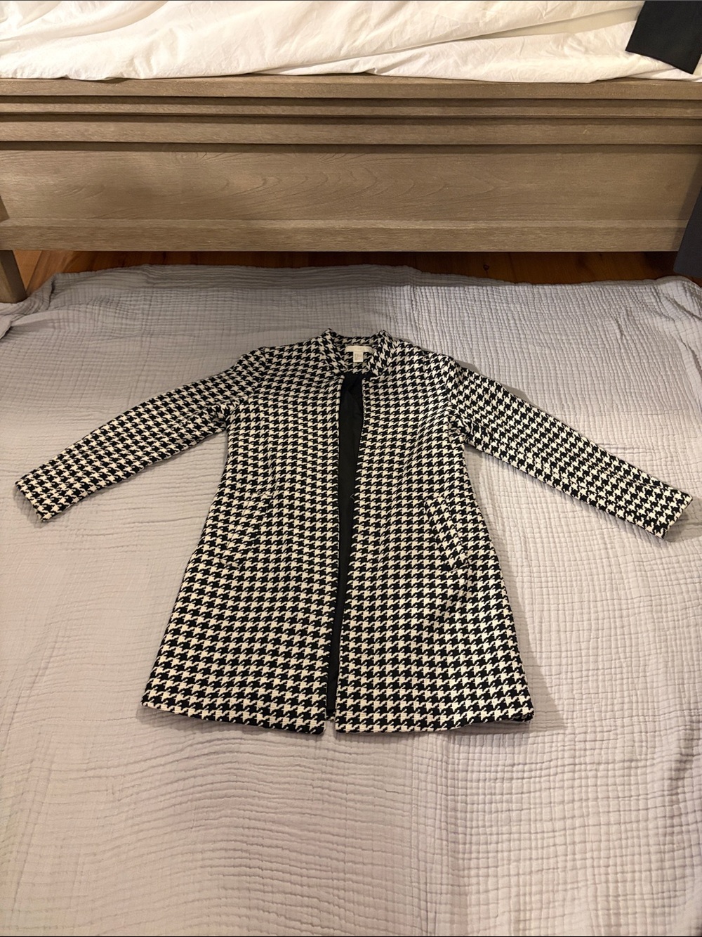 H&M Black & White Houndstooth Pea Coat